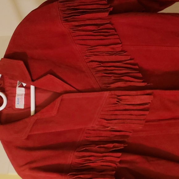 Vintage Avon Fashions Red Fringed Suede 80s 90s Leather Collar Jacket ❤ - Picture 10 of 14